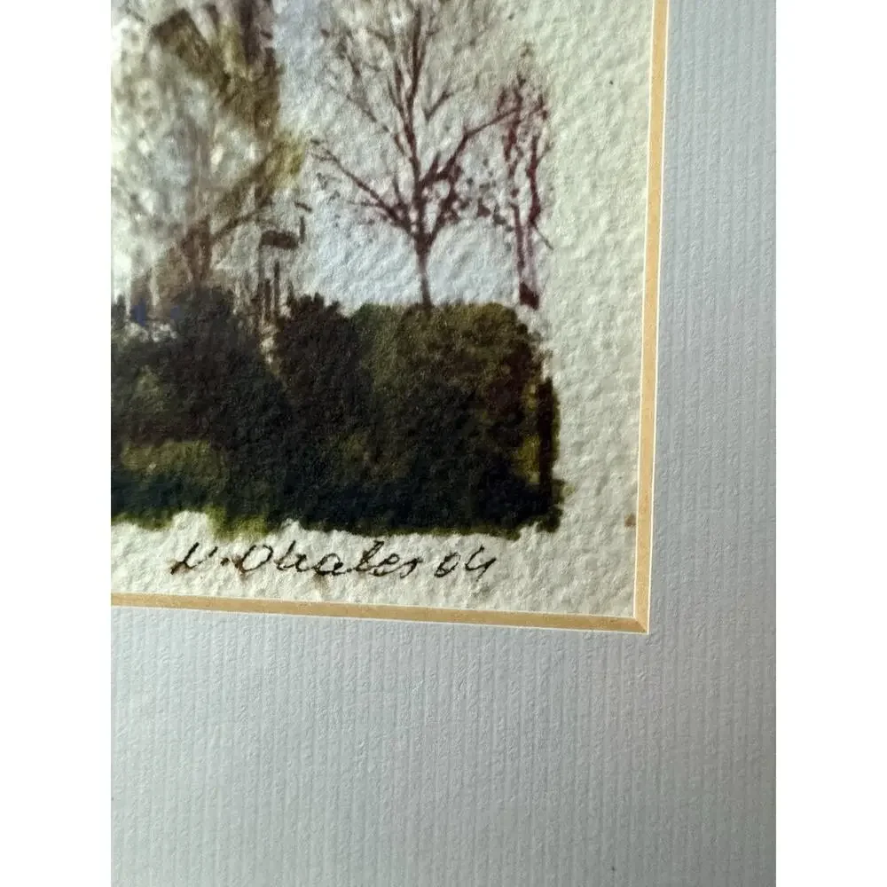 Pottery Barn Watercolor Print Wall Hanging Framed Matted 9x9 Minimalist Cottage